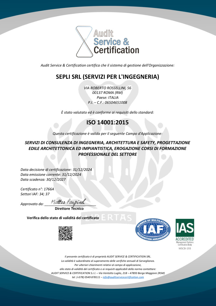Certificato ISO 14001 SEPLI