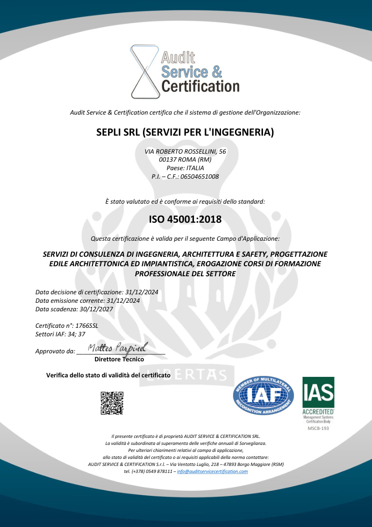Certificato ISO 45001 SEPLI