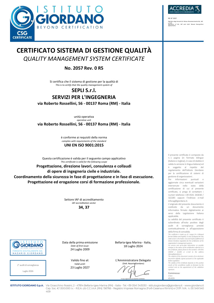 Certificato ISO 9001 SEPLI