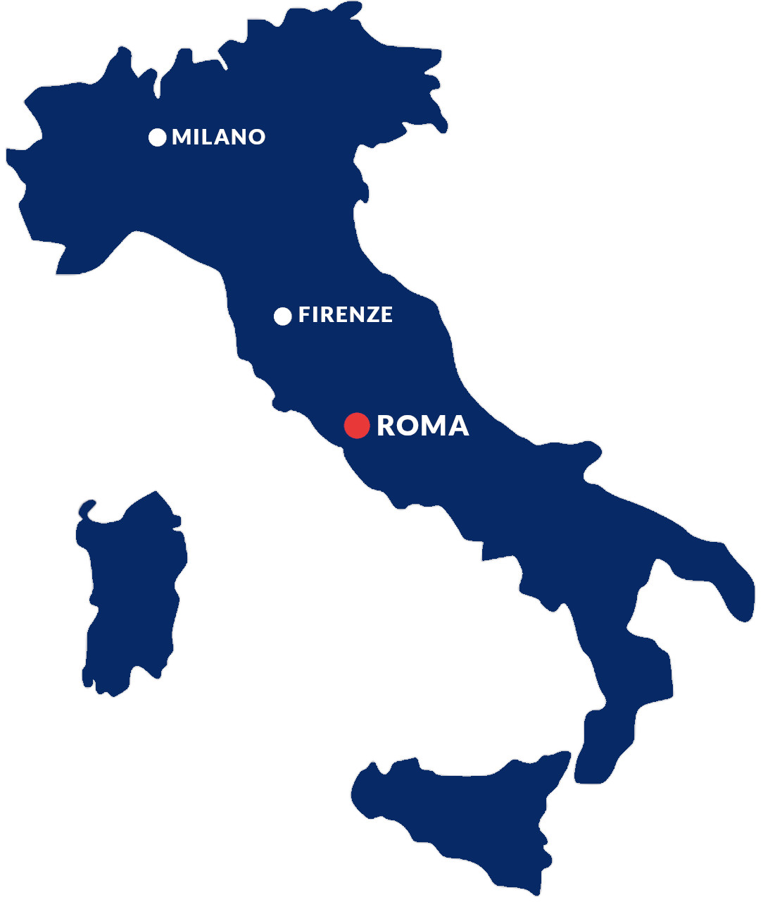 Italia con evidenza della sede di Roma e delle principali città italiane